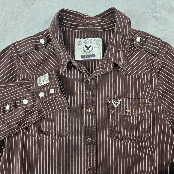 Company 81 Shirt Men's Large Brown White Striped Pearlsnap Western Cowboy Casual - Picture 6 of 13